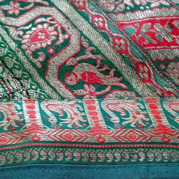 Unique Gorgeous Silk Green Patchwork Batik Bedspread / Tapestry from India - Picture 10 of 14